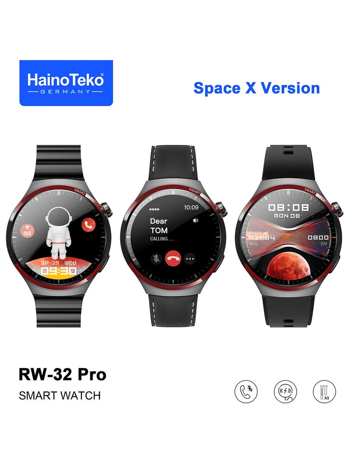 Haino Teko Germany RW-32 AMOLED Display Smart Watch with 3 Strap