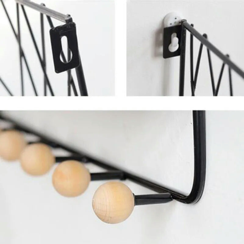 Wall Mounted Iron Storage Rack Shelf with Hooks