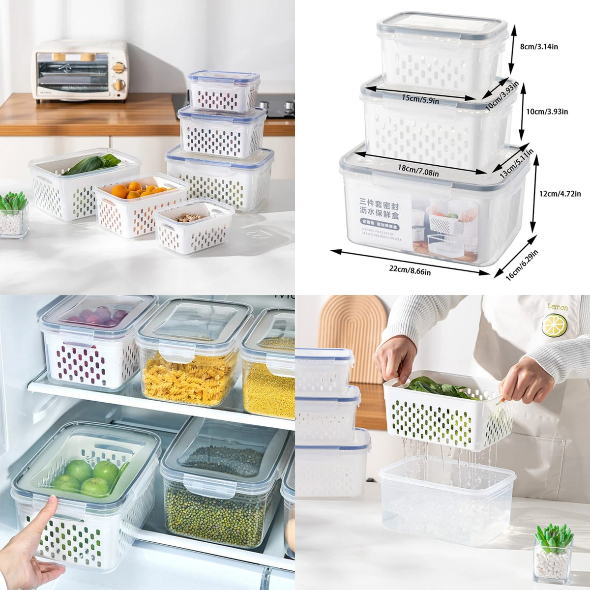 3pcs set  Double layer refrigerator storage box